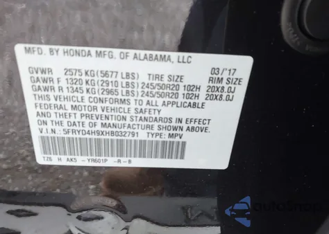 2017 Acura Mdx Advance Entertainment Pkgs z USA, uszkodzony, nr VIN 5FRYD4H9XHB032791